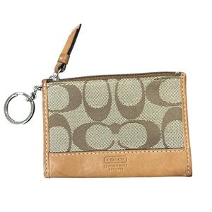 Coach Vintage Signature Brown and Tan Zipper Keychain wallet Vachetta leather